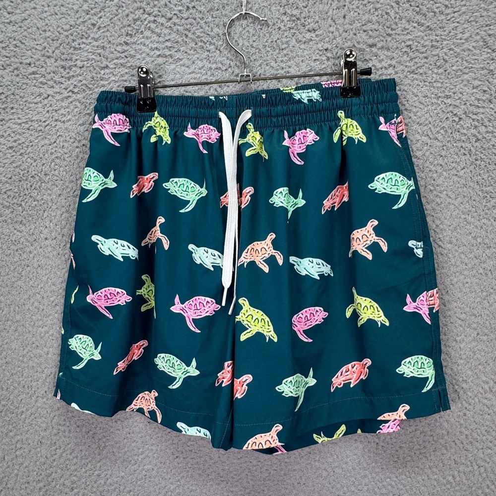 Chubbies Swim Trunks Mens M Teal Neon Turtally Awesomes 5.5" Mesh Lined